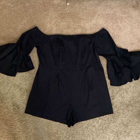 Monif C Cotton Stretch Off the Shoulder Romper Ruffle Trim Sleeve size 2X Witchy - Picture 1 of 10
